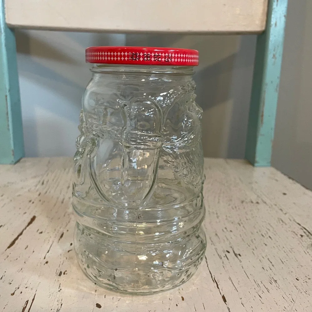 Vintage 1992 Kraft Grape Jelly Santa Jar 32 oz Clear Embossed Glass Christmas